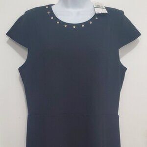 NWT- MICHAEL Michael Kors- Cap Sleeve, Gold Stud, Ponte Sheath Dress- Black- LRG